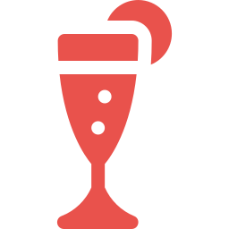 Red cocktail glass with two black olives on a toothpick and a red circular garnish on the rim.